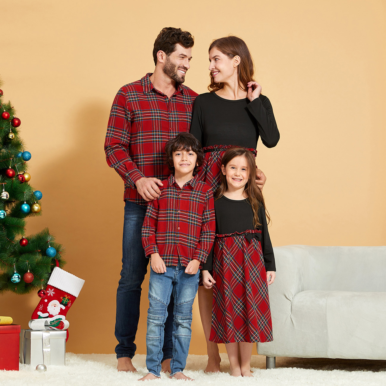 

Mosaic Red Stripe Plaid Long-sleeve Family Matching Sets