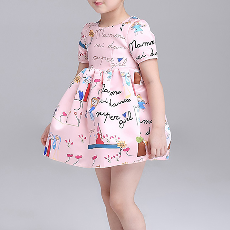 

Sweet Print Cartoon Short-sleeve Princess Dress for Girl
