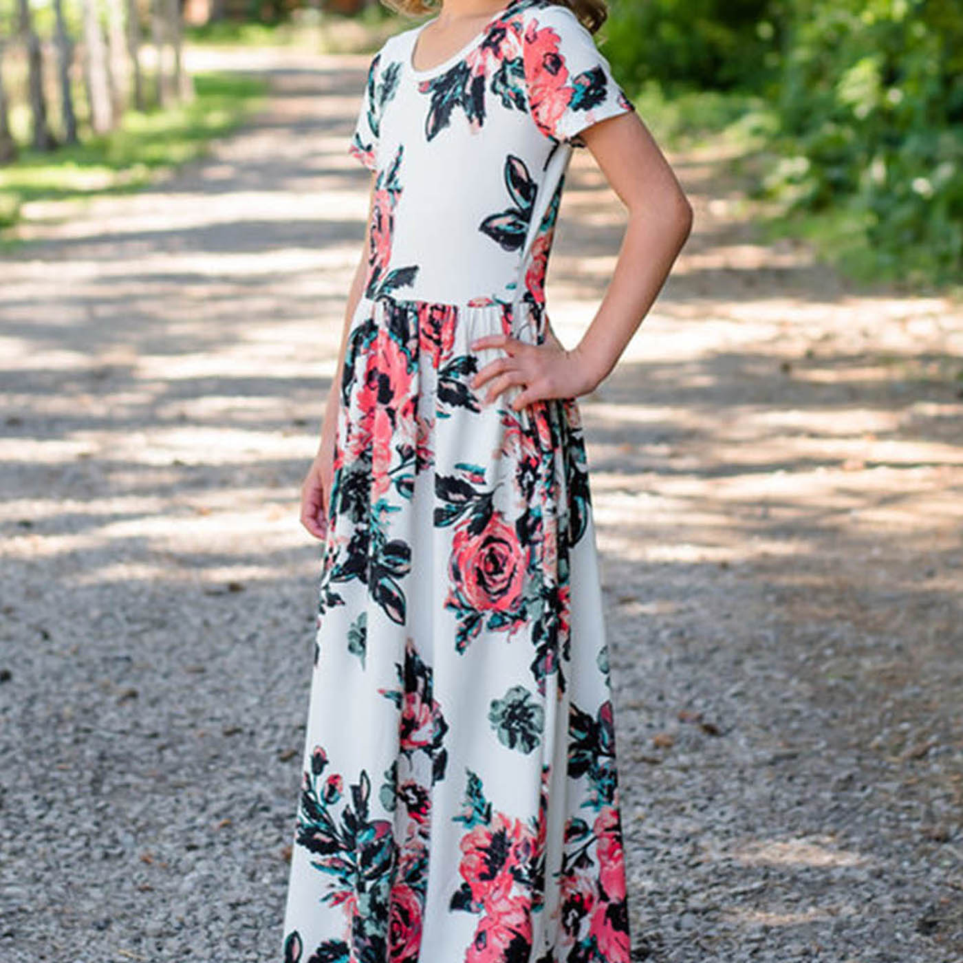 

Fashionable Floral Short-sleeve Maxi Dress