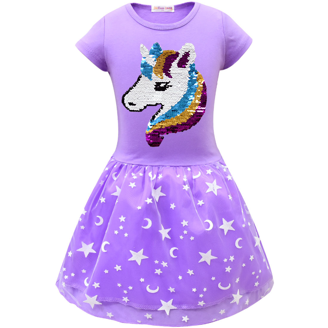 

Stylish Sequined Unicorn Design Short-sleeve Dress