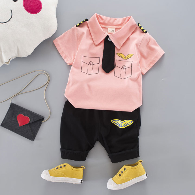 

Baby / Toddler Boy Stylish Uniform Style Tie Decor Top and Shorts Set