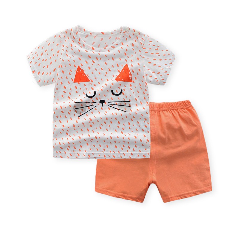 

Baby / Toddler Cartoon Cat Print Tee and Solid Shorts Set