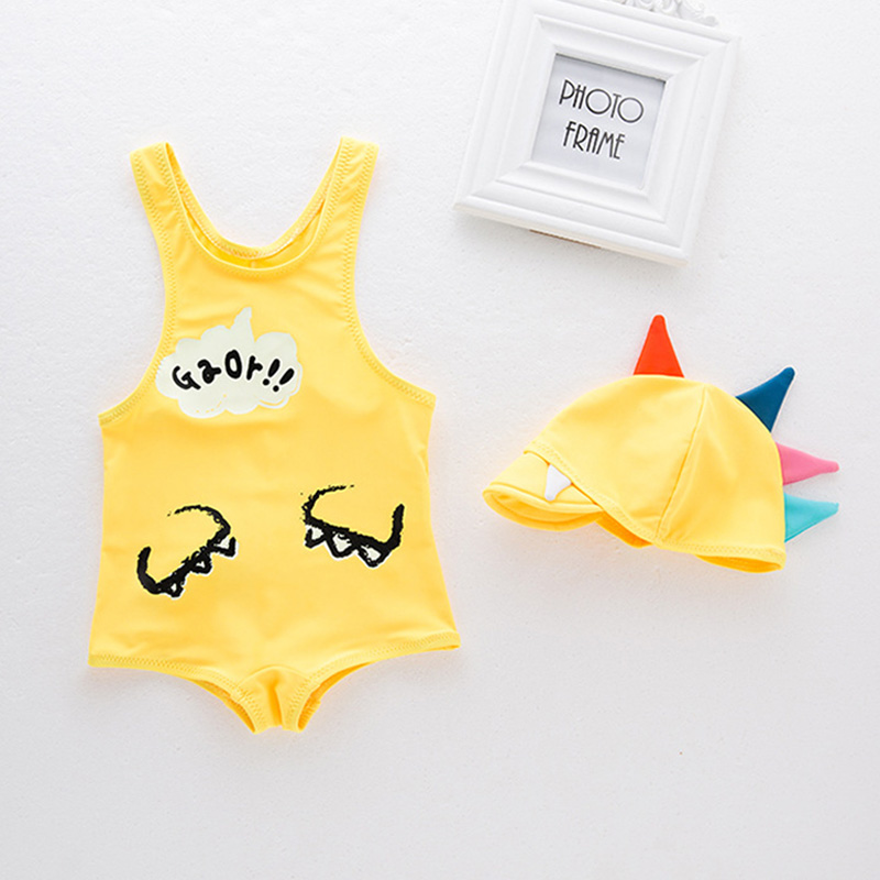 

Baby 3D Dinosaur Design Sleeveless Swimwear and Hat