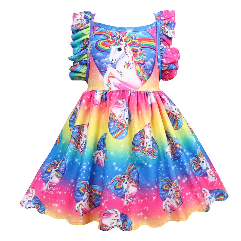 

Pretty Unicorn Design Flutter-sleeve Dress