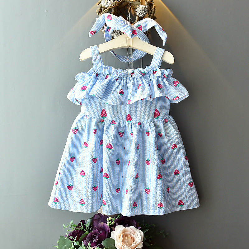 

Fresh Strawberry Pattern Striped Slip Dress and Headband Set
