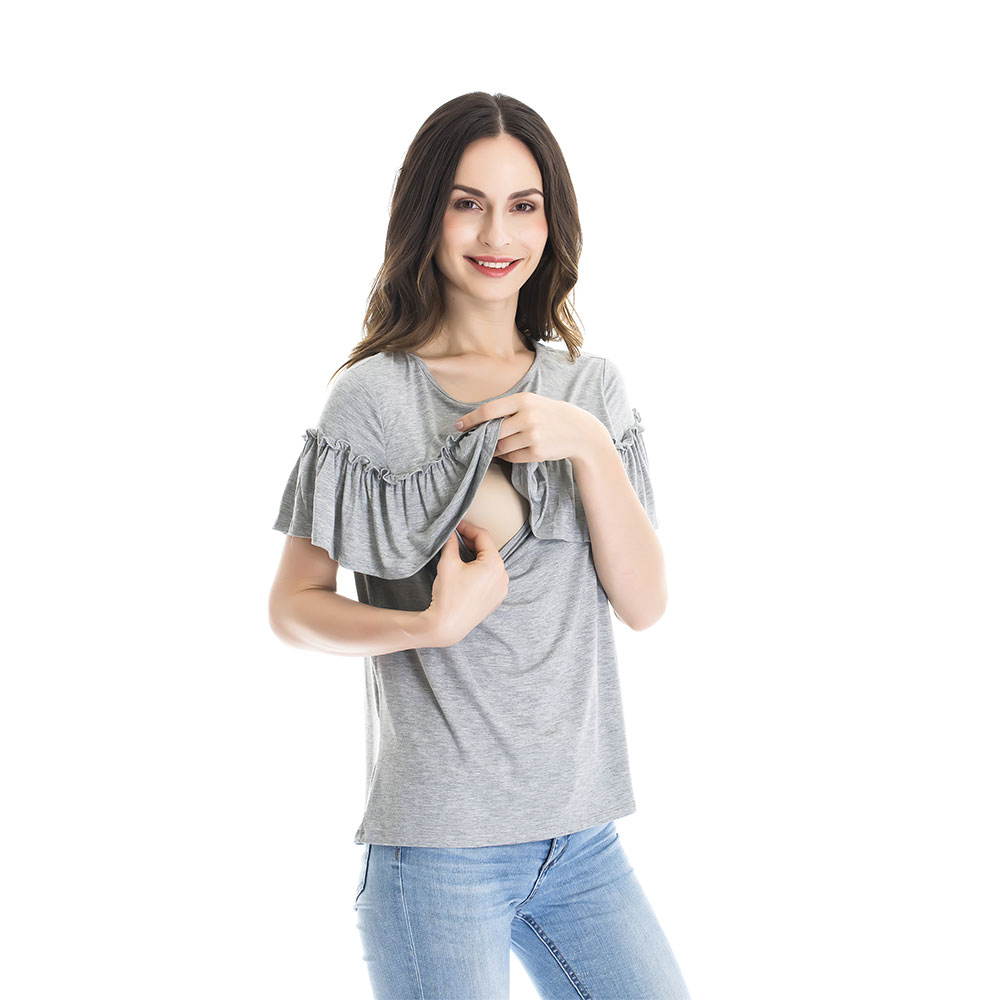 

Stylish Solid Short-sleeve Nursing Top