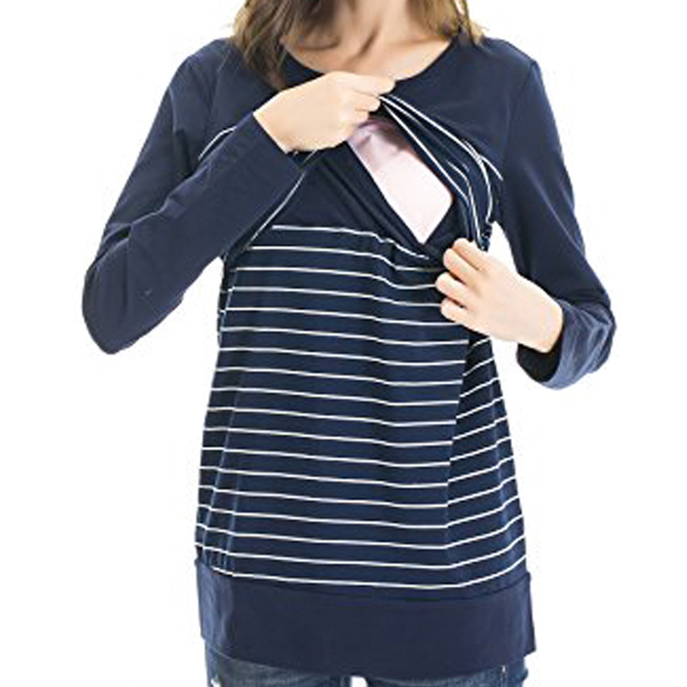 

Trendy Striped Long-sleeve Nursing Tee