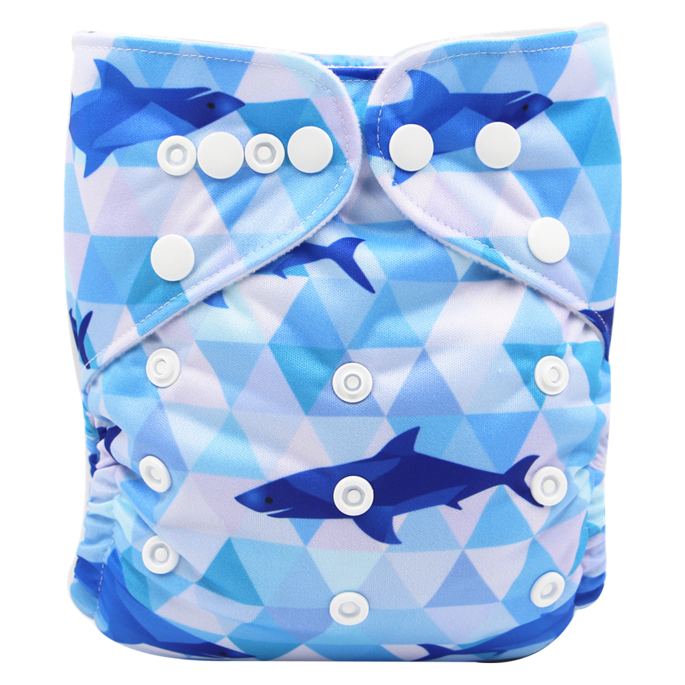 

Reusable Adjustable Shark Print Cloth Diaper with One Insert