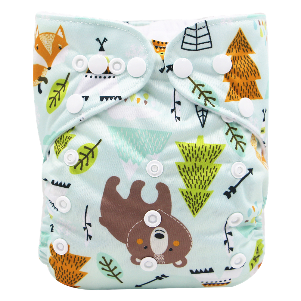 

Reusable Adjustable Cartoon Bear Print Cloth Diaper with One Insert