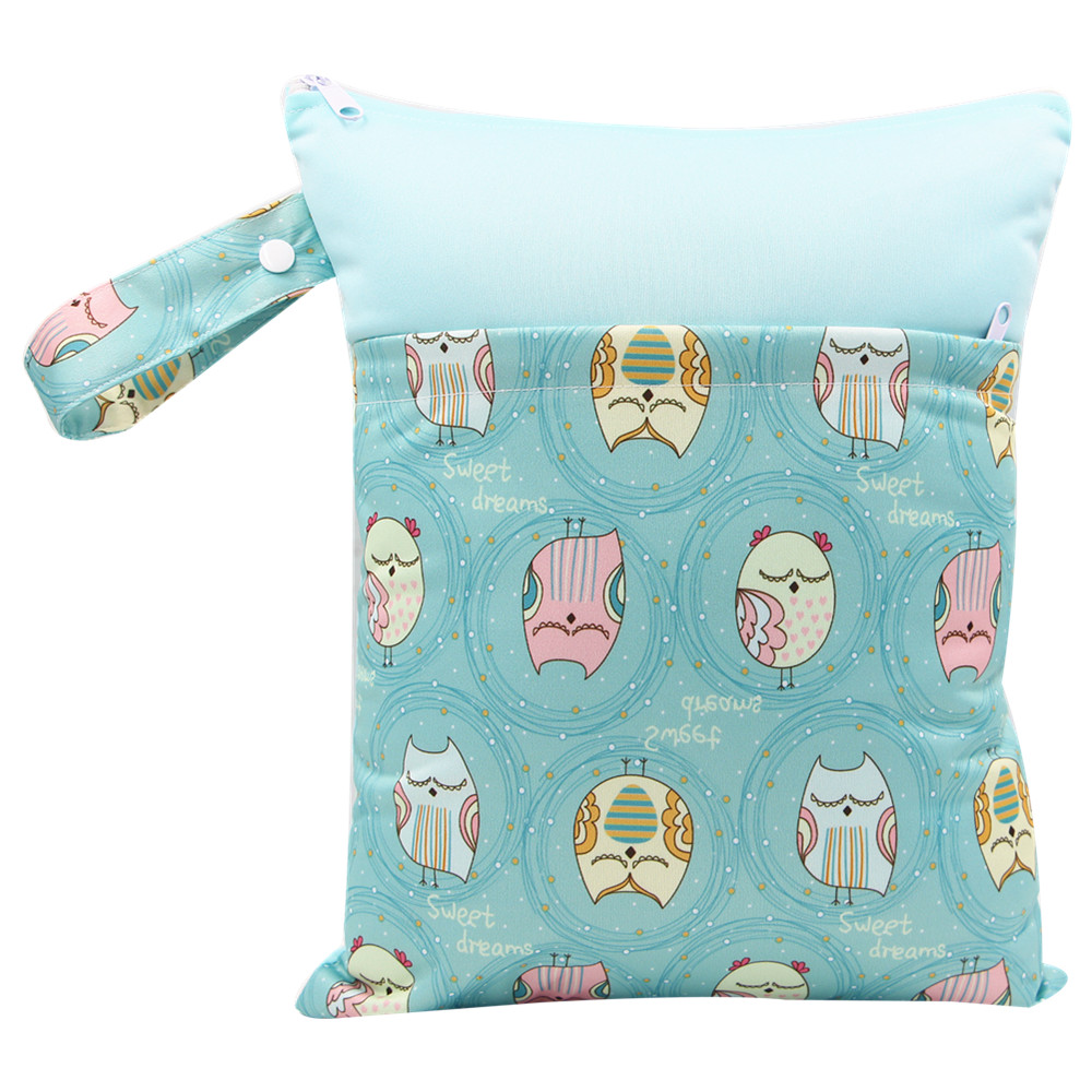 

Cartoon Print Waterproof Hanging Cloth Diaper Wet/Dry Bags with Double Pockets