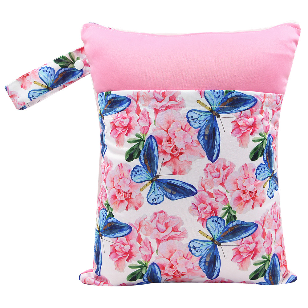 

Butterfly Print Waterproof Hanging Cloth Diaper Wet/Dry Bags with Double Pockets