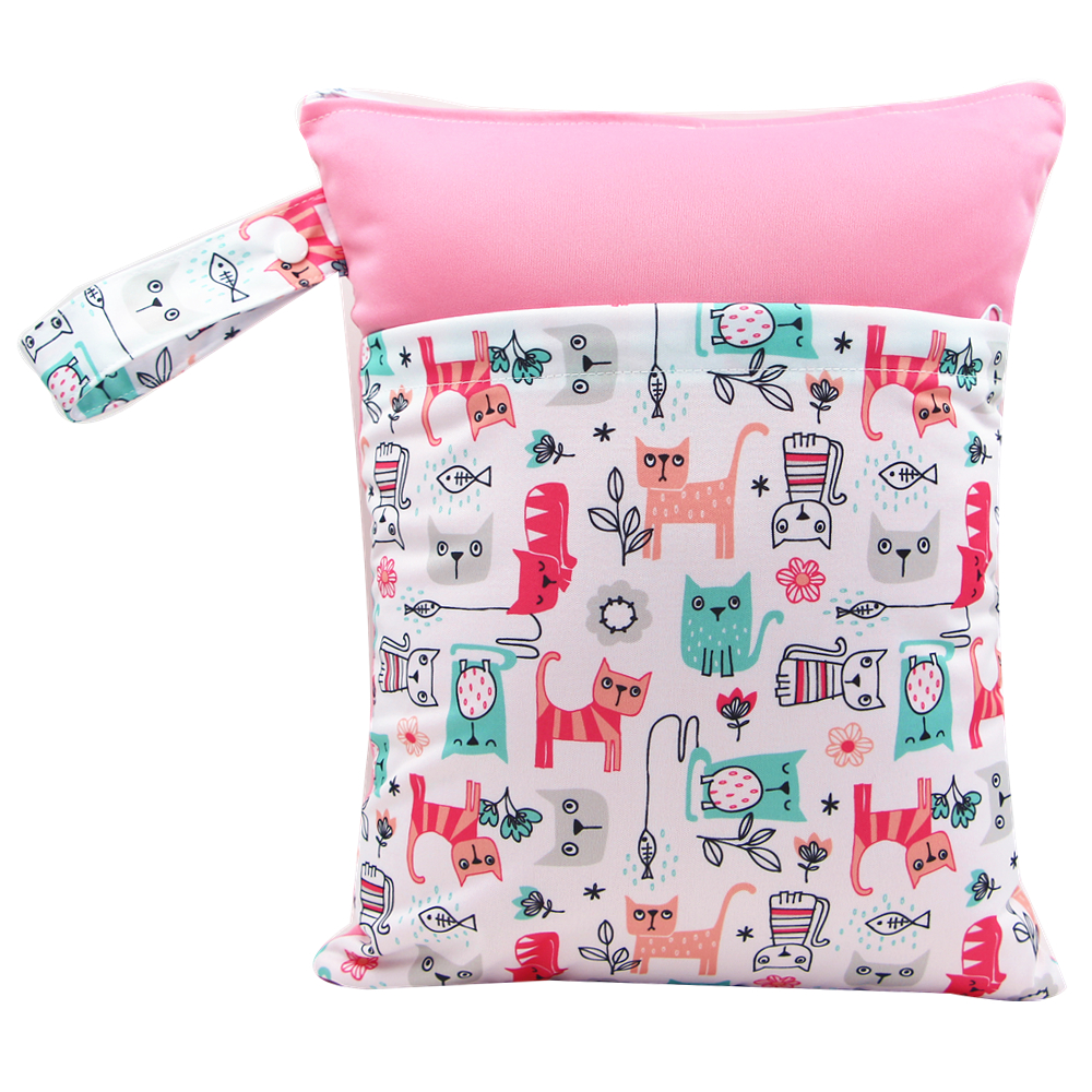 

Cat Print Waterproof Hanging Cloth Diaper Wet/Dry Bags with Double Pockets
