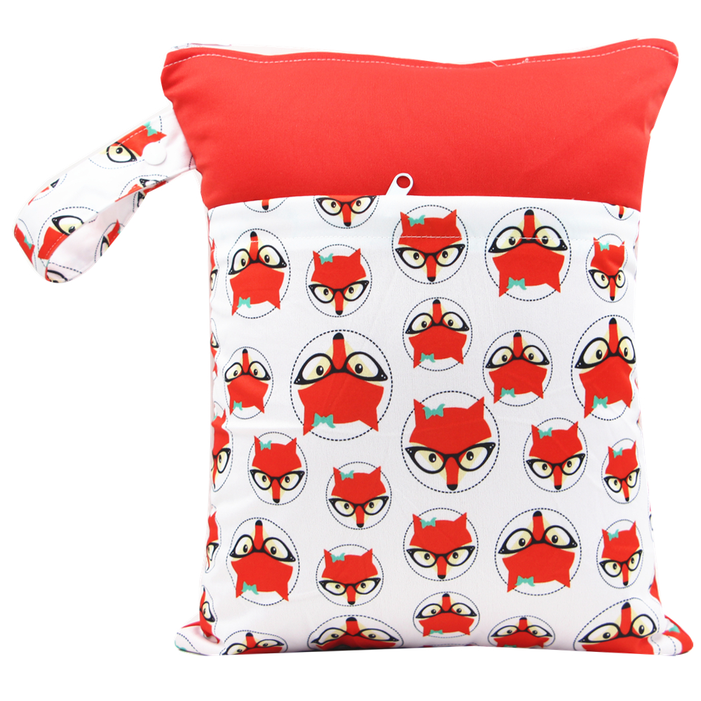

Fox Print Waterproof Hanging Cloth Diaper Wet/Dry Bags with Double Pockets