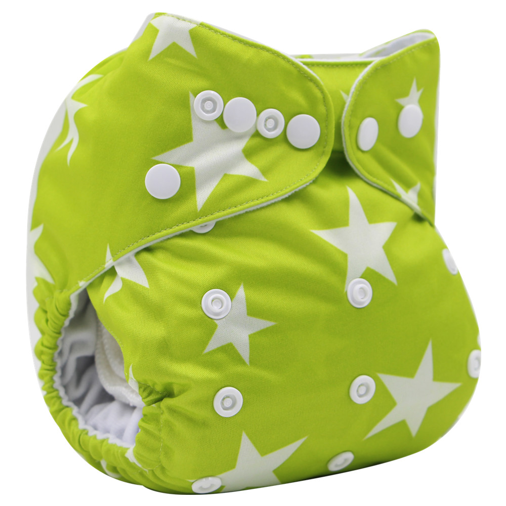 

Reusable Adjustable Star Print Green Cloth Diaper with One Insert