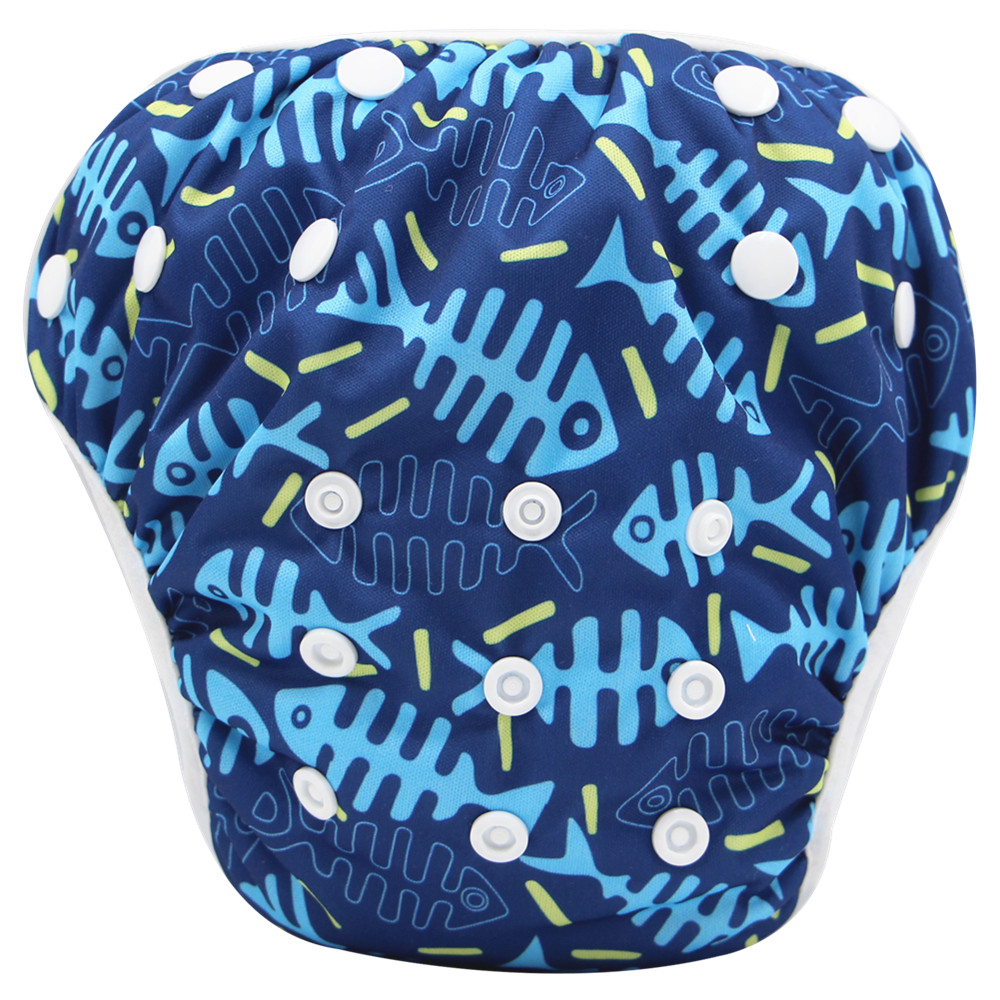 

Reusable Adjustable Fishbone Print Baby Swim Diaper