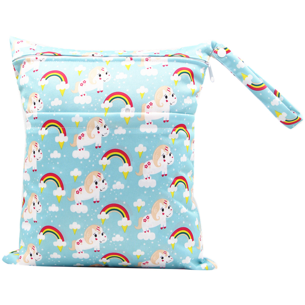 

Rainbow Print Waterproof Hanging Cloth Diaper Wet/Dry Bags with Double Pockets