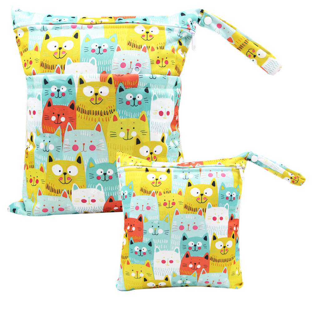 

2-pack Waterproof Cat Print Cloth Diaper Wet/Dry Bags