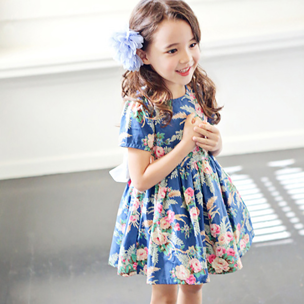 

Flower Printed Short-sleeve Dress for Kid