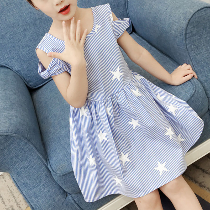 

Summertime Girl Korean Striped Motif Pentagram Dress