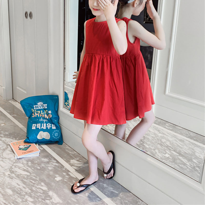 

Summer Pure Cotton Sleeveless Princess Solid Korean Dress