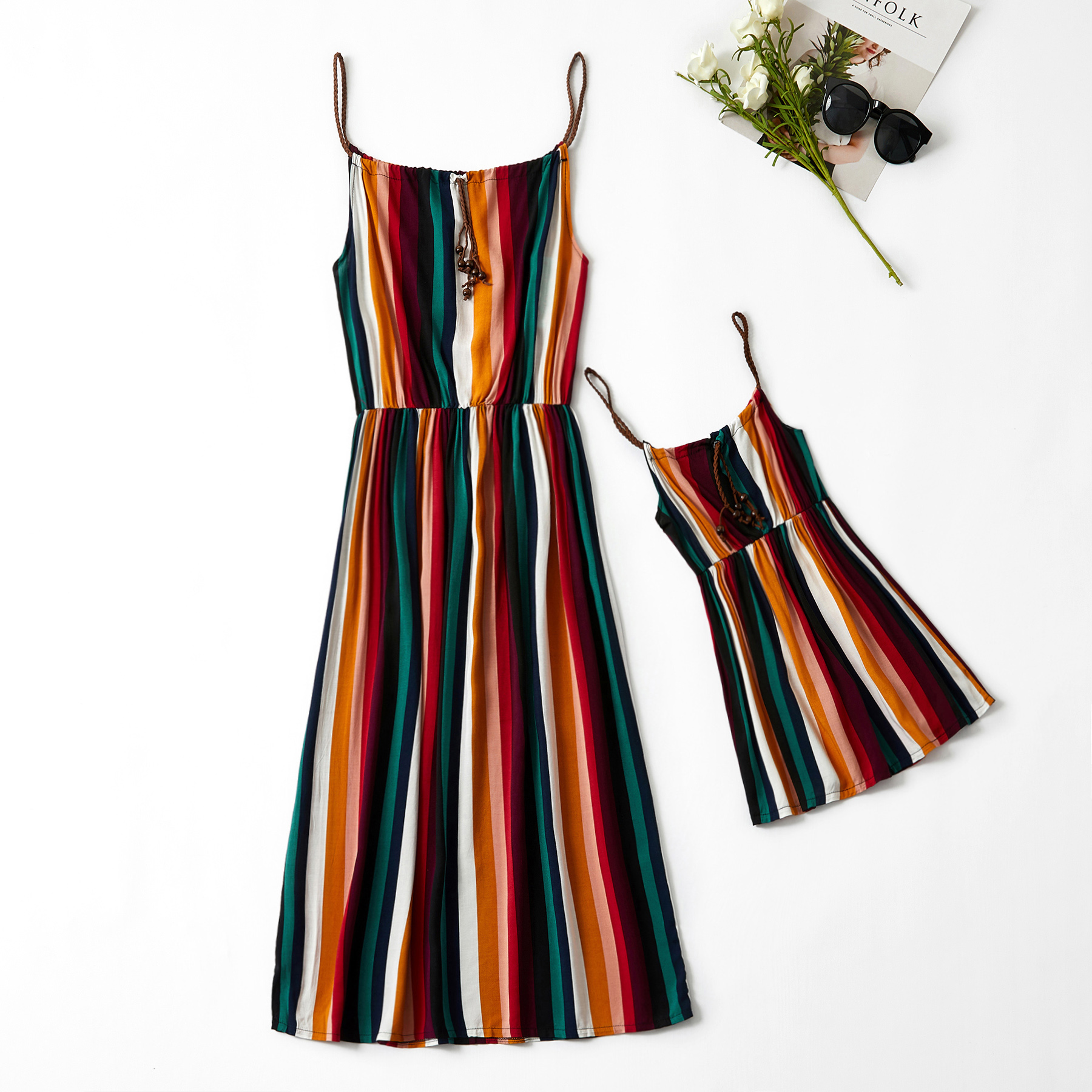 

Colorblock Striped Matching Dresses