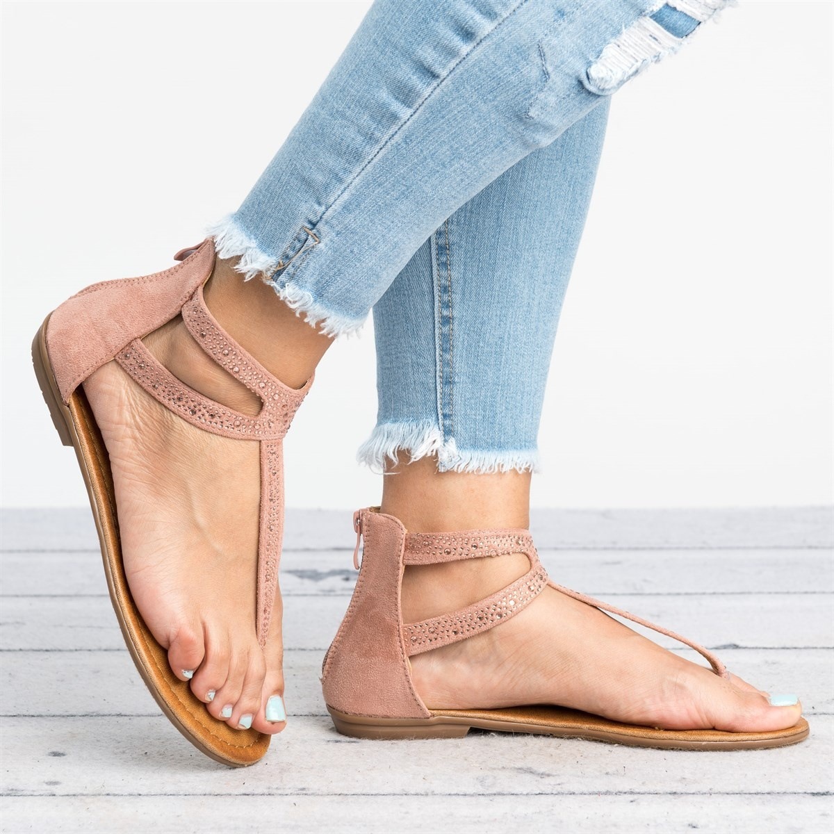 

Trendy Rhinestone Decor Flat Sandals