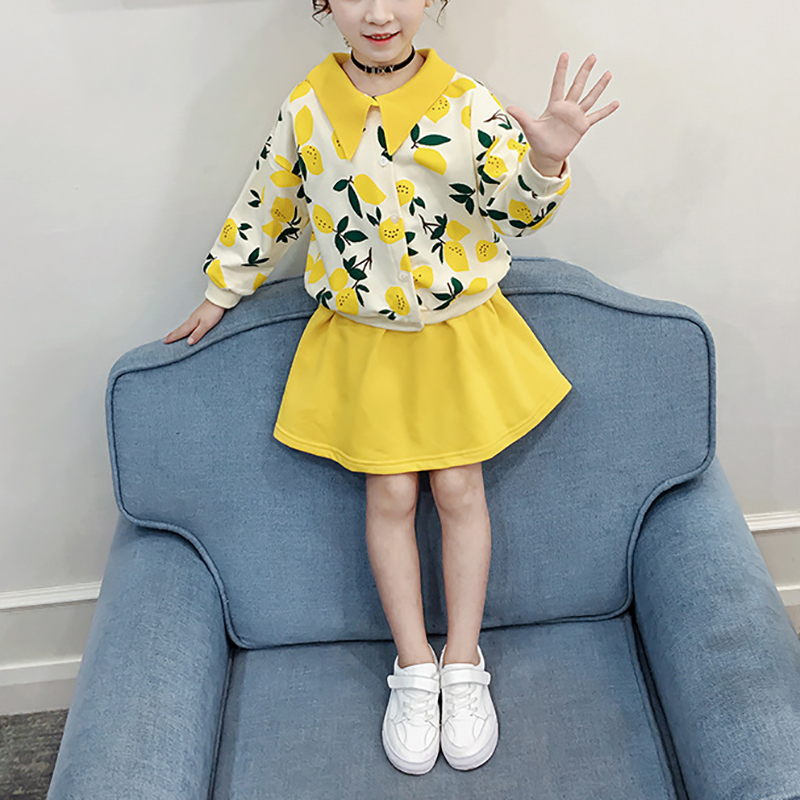 

Lemon Print Long-sleeve Top And Skirt Set