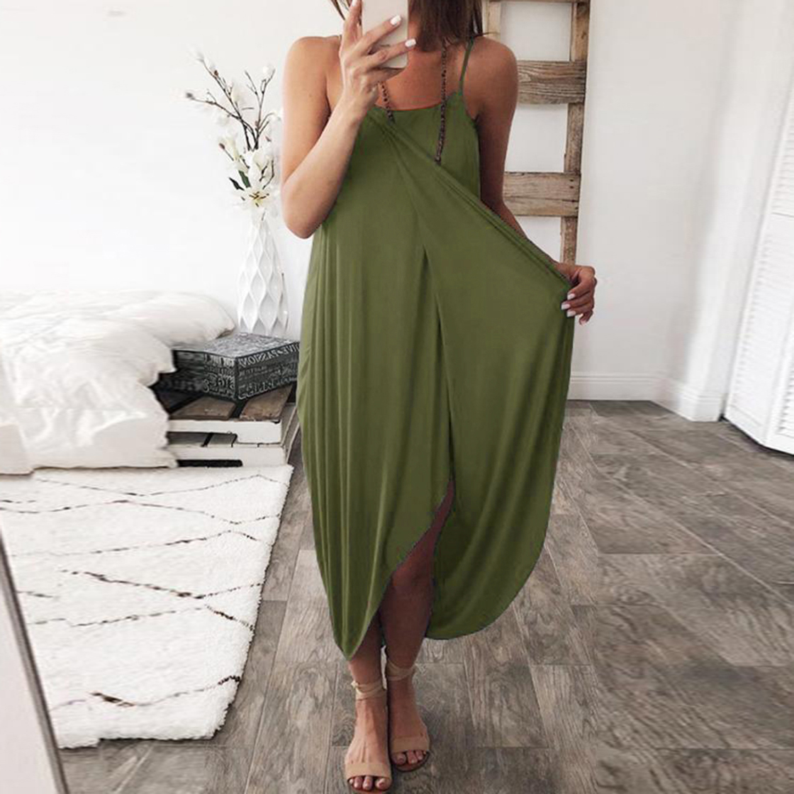 

Stylish Solid Irregular Maxi Dress