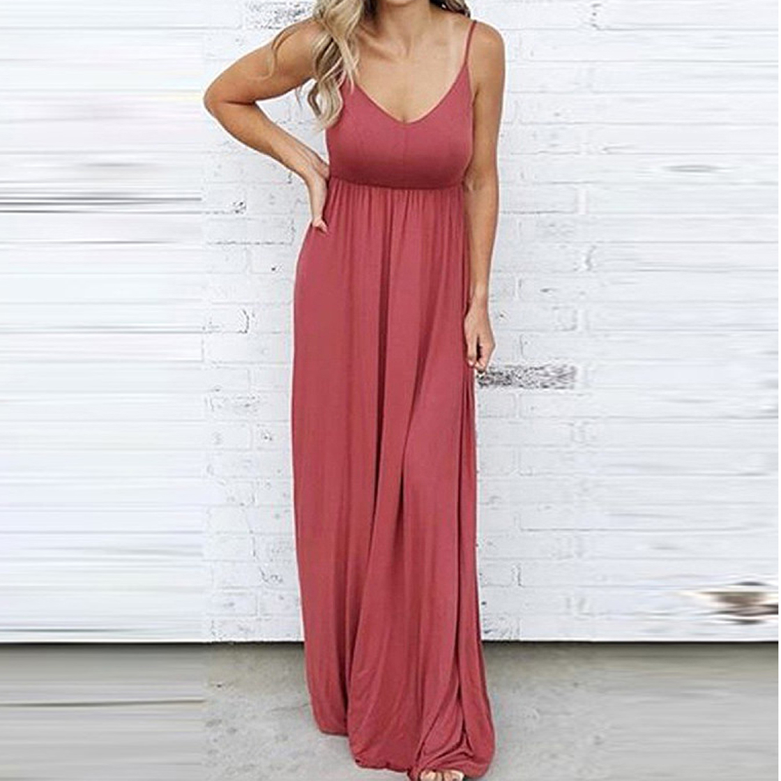 

Elegant Solid Pleated Backless Maxi Dress