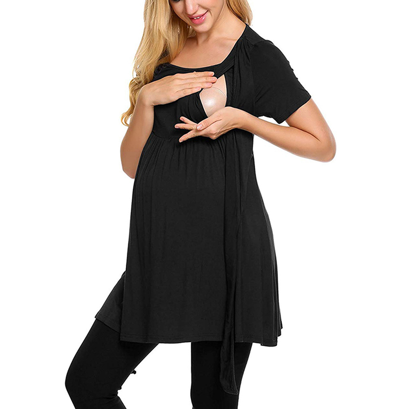 

Casual Solid Short-sleeve Nursing Top