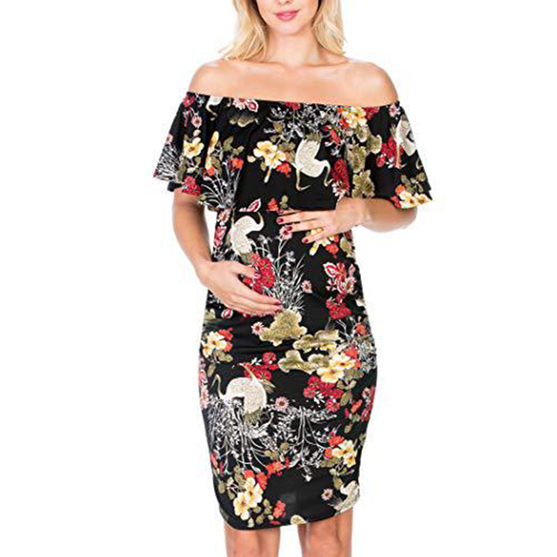 

Sassy Allover Print Off Shoulder Maternity Dress