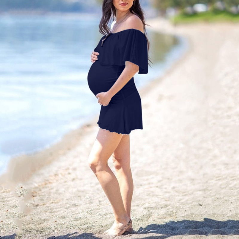 

Stunning Solid Off Shoulder Maternity Romper