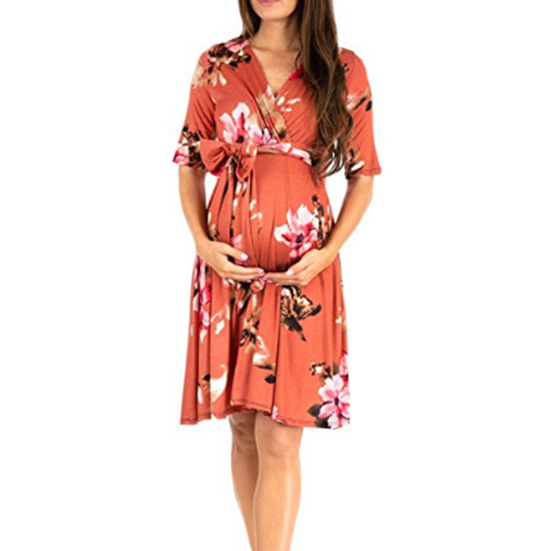 

Trendy Floral Print Tie-up Maternity Dress