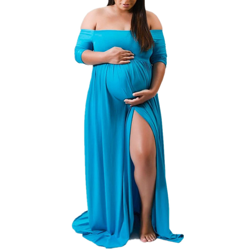 

Elegant Off Shoulder Plus-size Maternity Maxi Dress