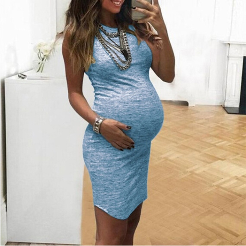 

Simple Solid Sleeveless Maternity Dress