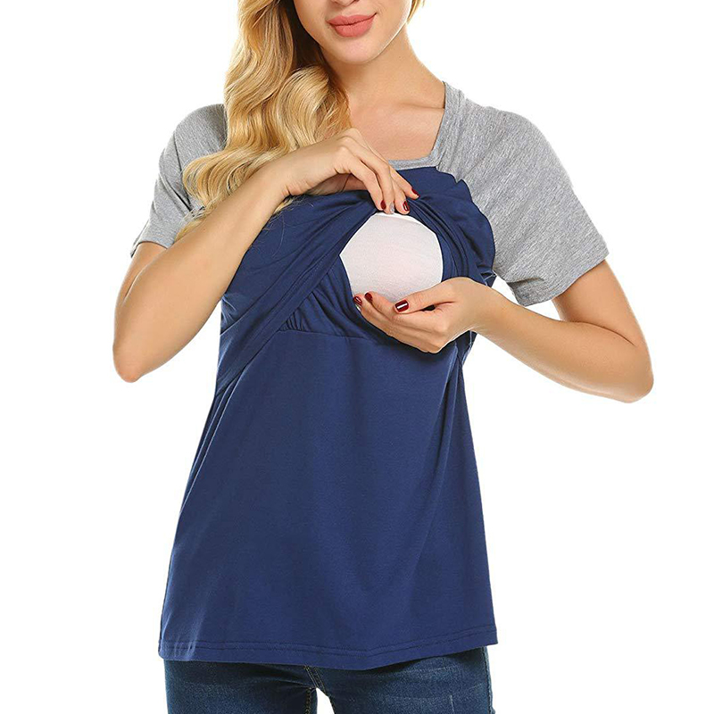 

Stylish Color Block Short-sleeve Nursing Tee