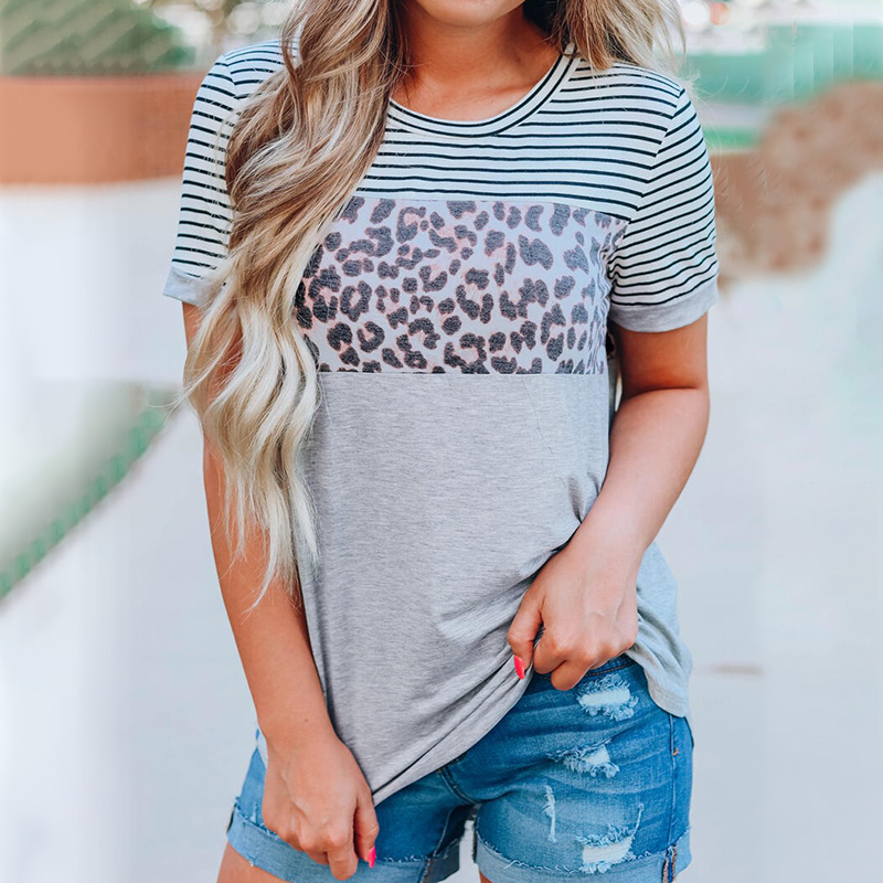 

Stylish Leopard Striped Short-sleeve Top
