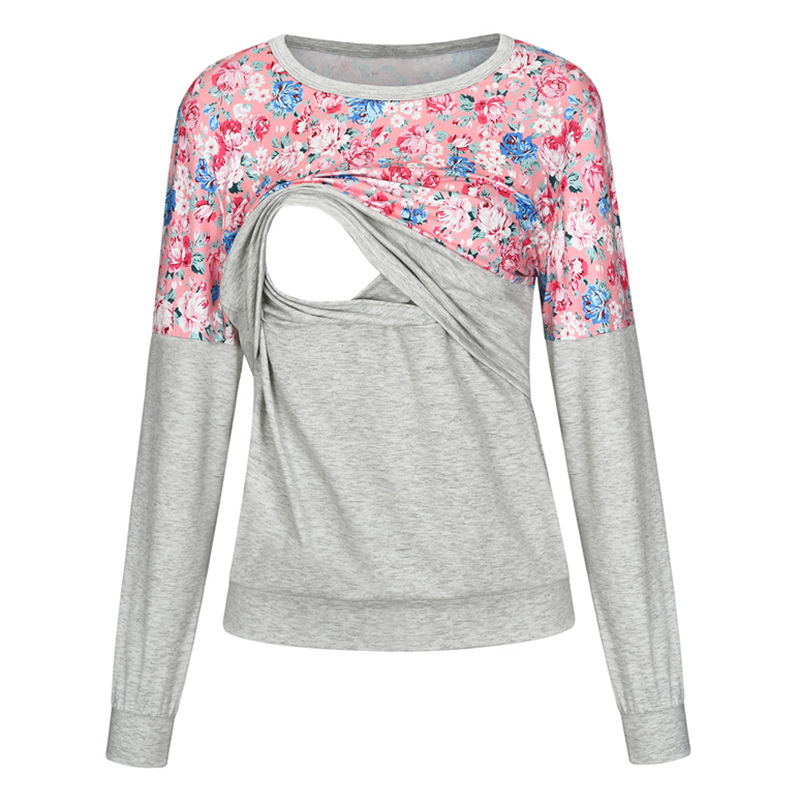 

Stylish Floral Print Long-sleeve Nursing Tee