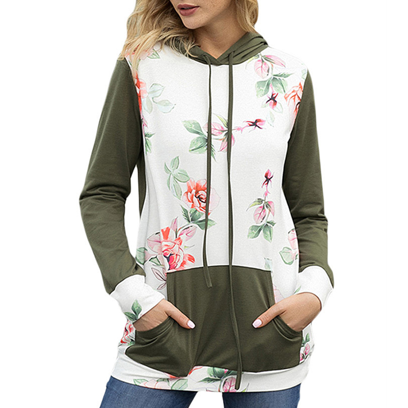 

Trendy Floral Hooded Long-sleeve Sweatshirt with Pocket