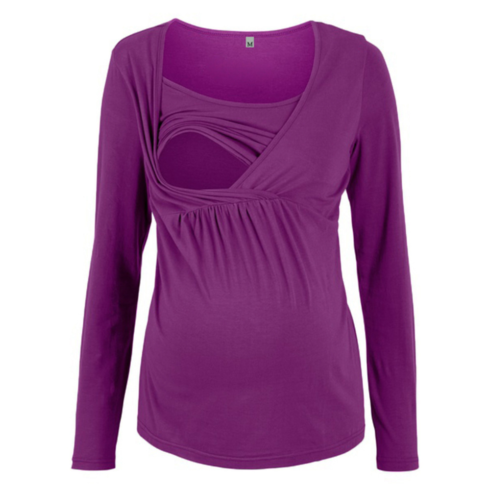 

Casual Solid Long-sleeve Nursing Tee