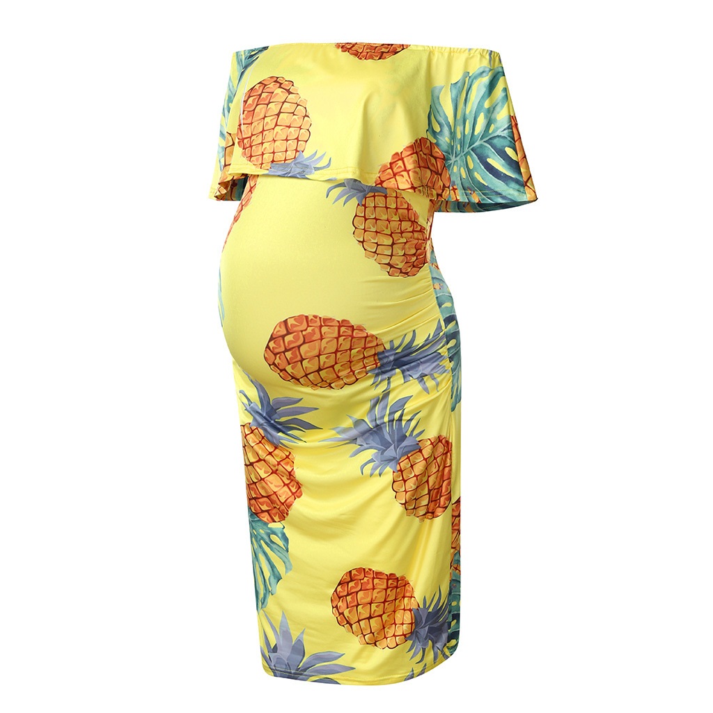 

Sassy Fruit Print Off Shoulder Maternity Dress