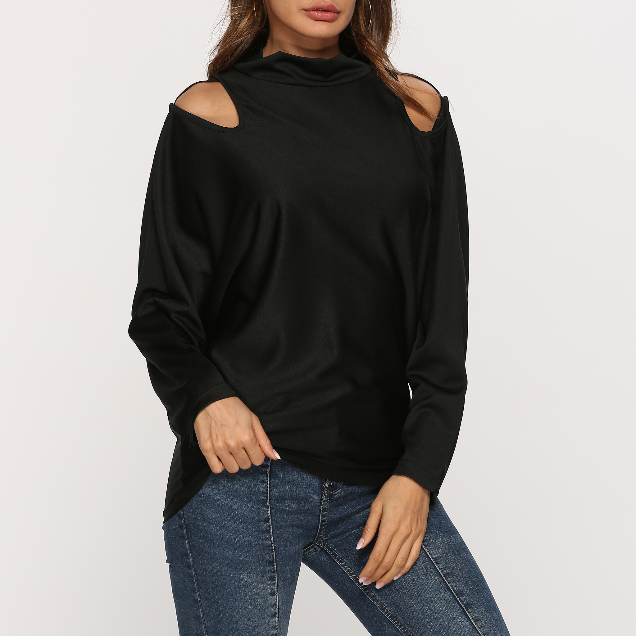 

Stand collar Gradient Plain long sleeve casual T-shirt