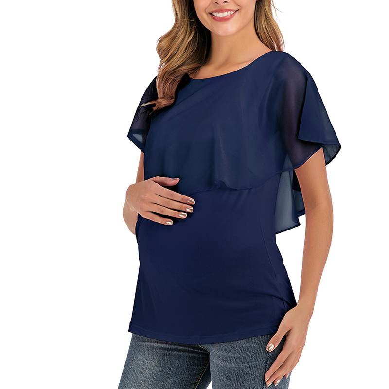 

Maternity Round collar Color Block Plain Short-sleeve Nursing Tee