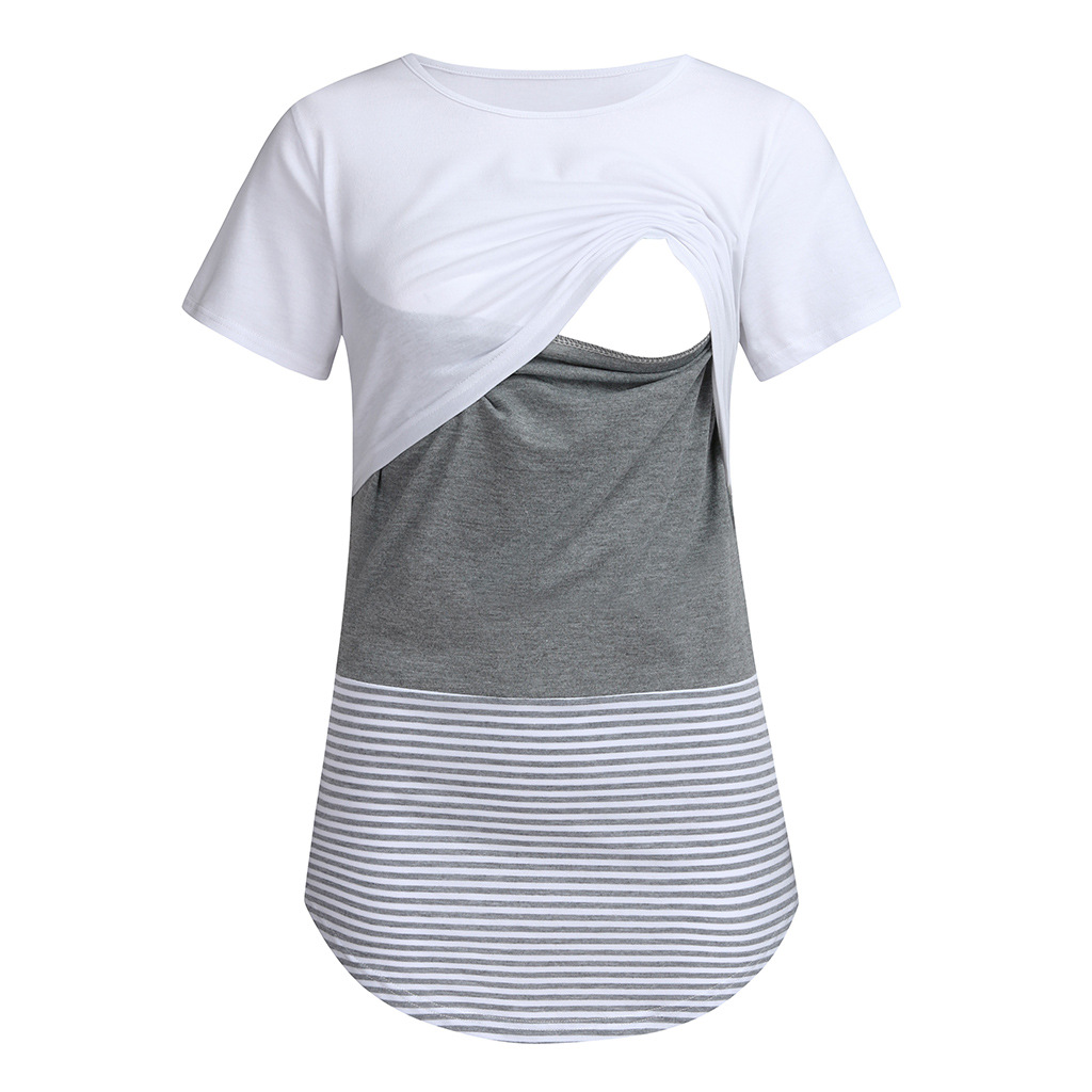 

Maternity Round collar Color Block Color block Short-sleeve Nursing Tee