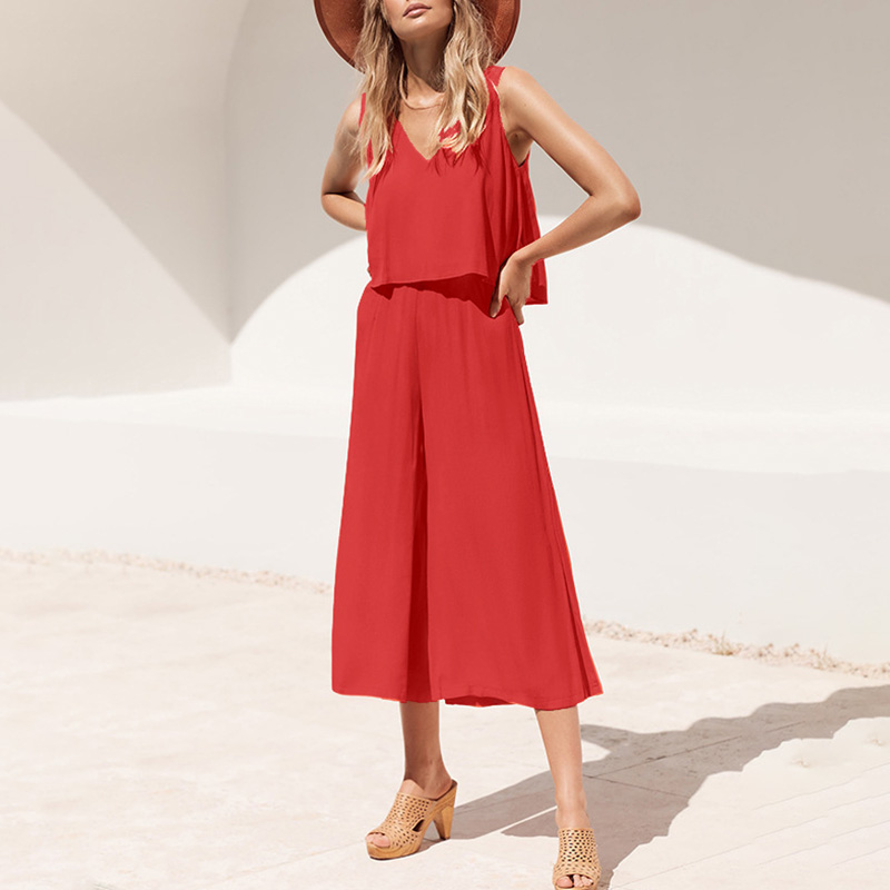 

Loose Solid Sleeveless Cropped Jumpsuit