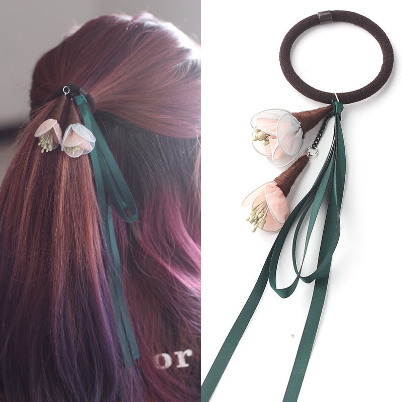 

2 Pcs Flower Decor Tasseled Hair Tie