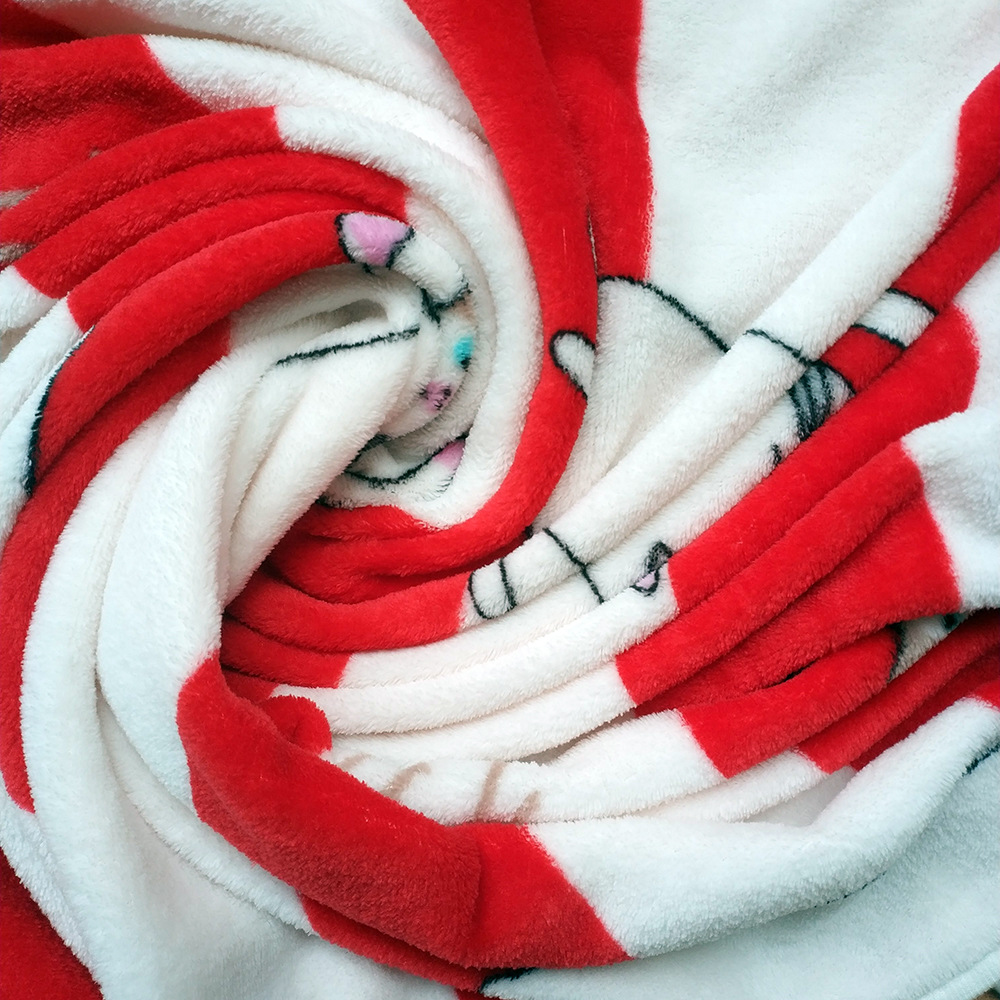 

Cat Print Striped Fleece Blanket