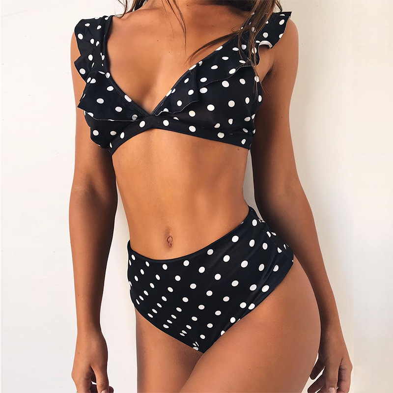

Trendy Dotted Flounced Bikini Set