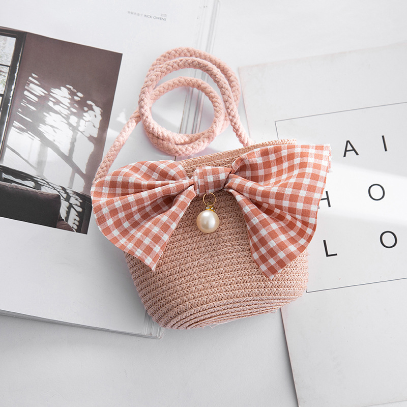 

Baby / Toddler Lovely Princess Style Bow Pearl Decor Straw Crossbody Bag
