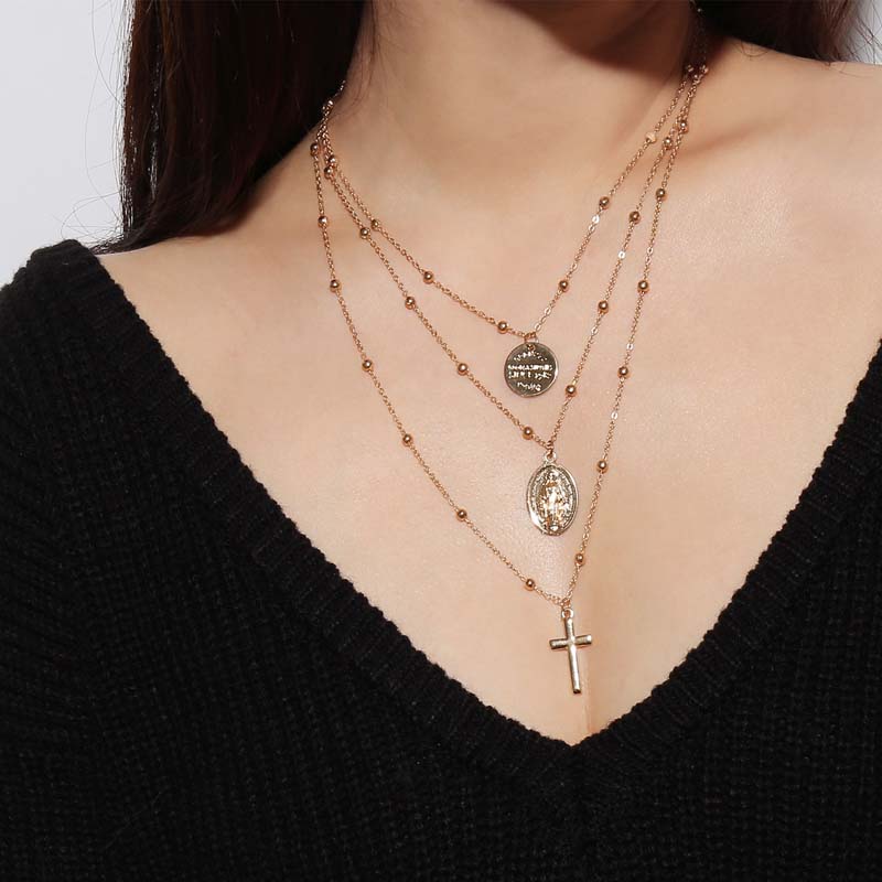 

Concise Cross Decor Beaded Necklace